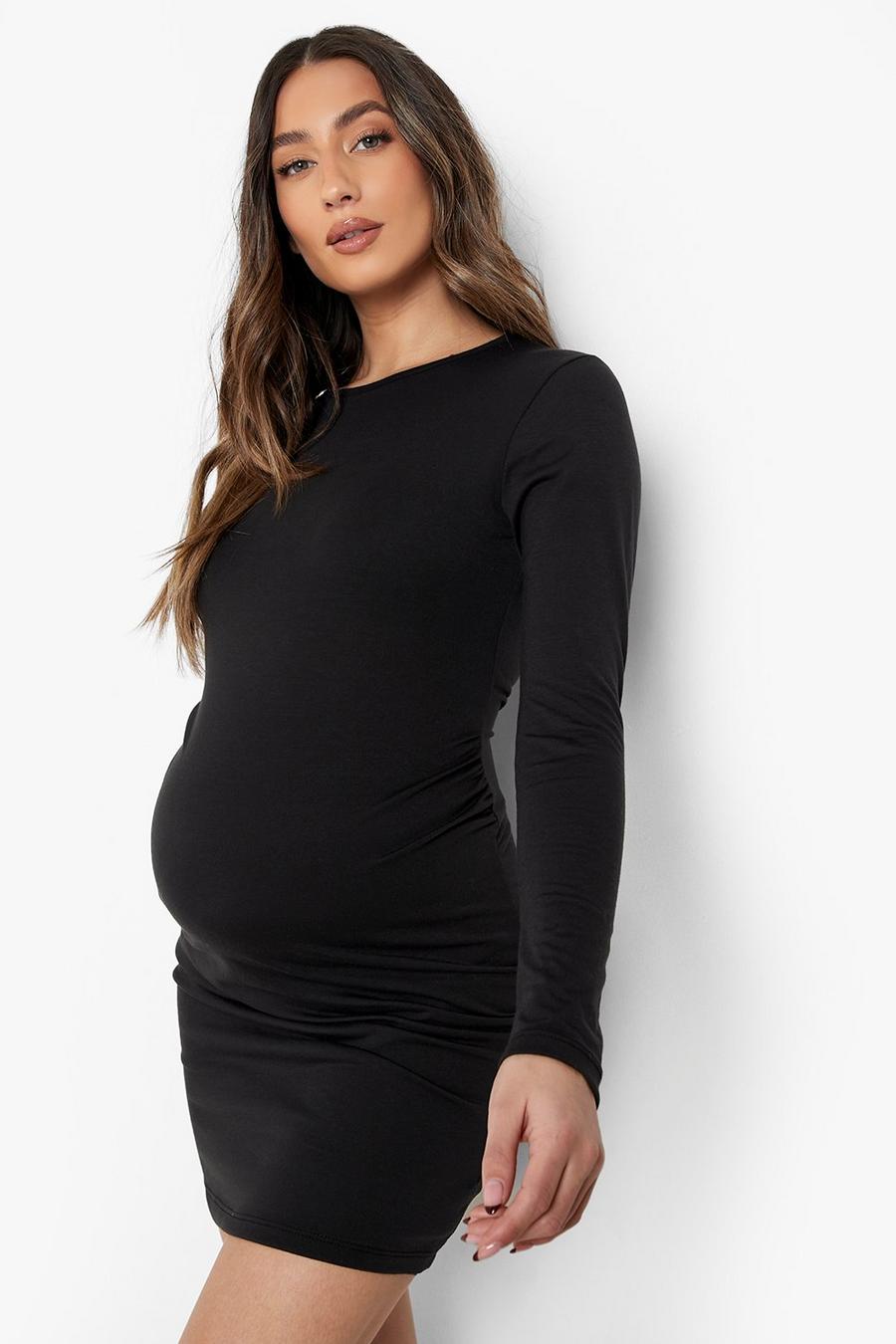 Black Maternity Long Sleeve Basic Jersey Bodycon Dress image number 1