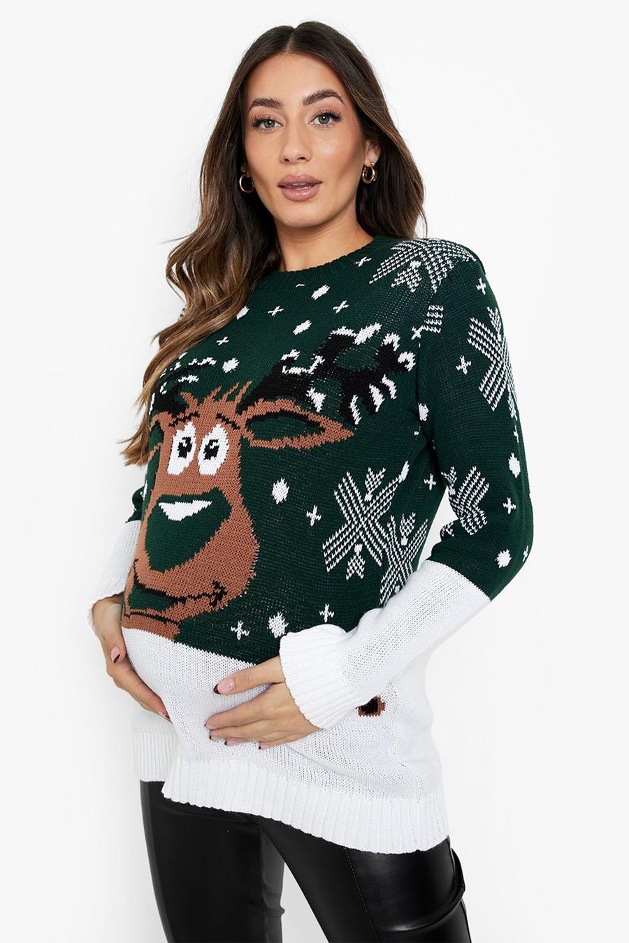 Green Maternity Reindeer Christmas Sweater image number 1