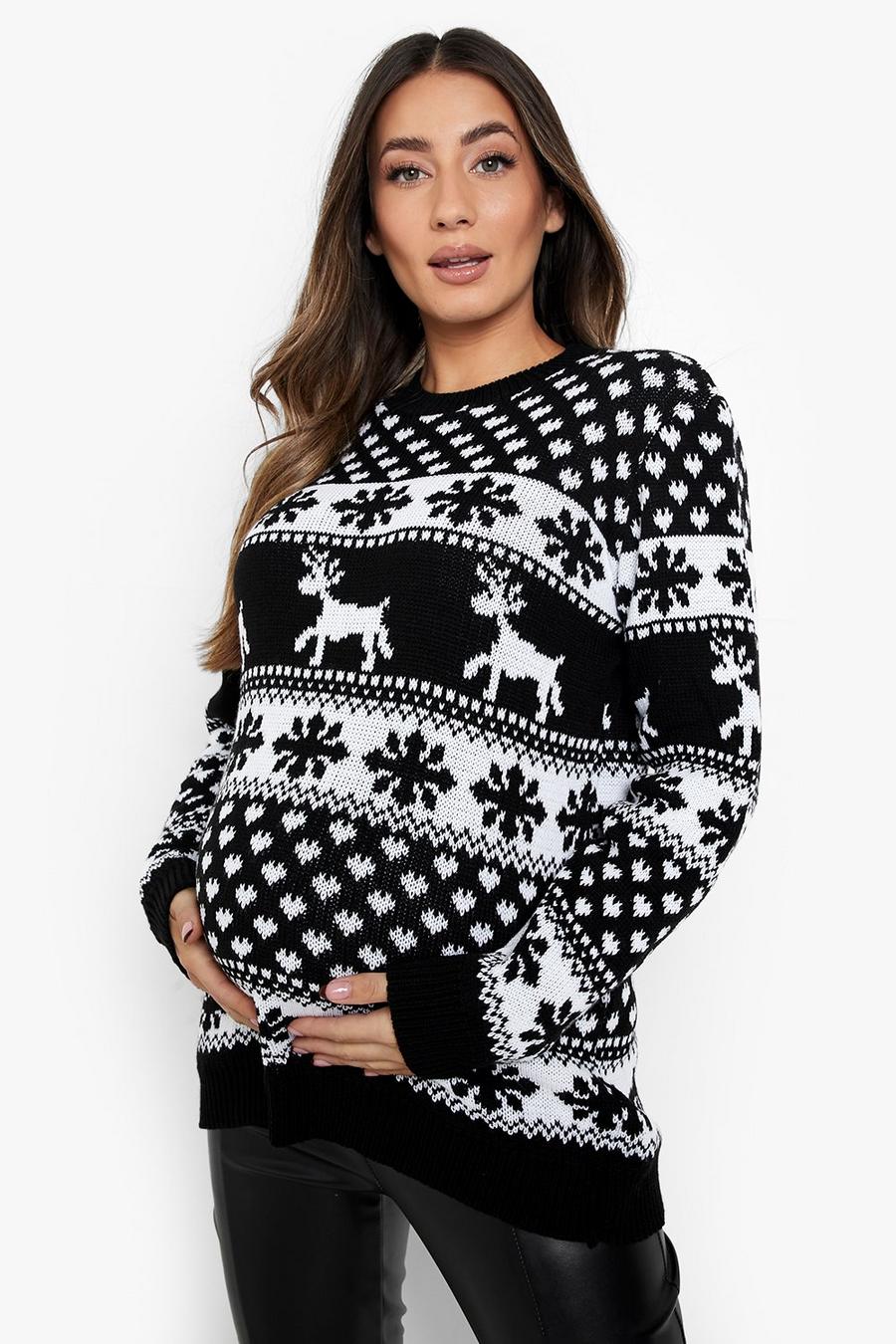 Black Maternity Reindeer Christmas Jumper