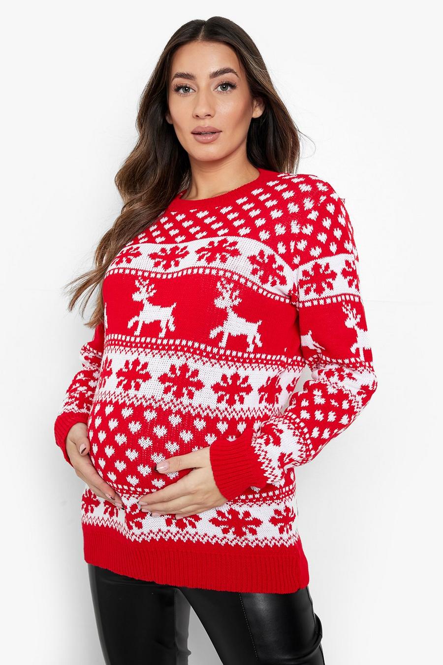 Red Maternity Reindeer Christmas Sweater image number 1
