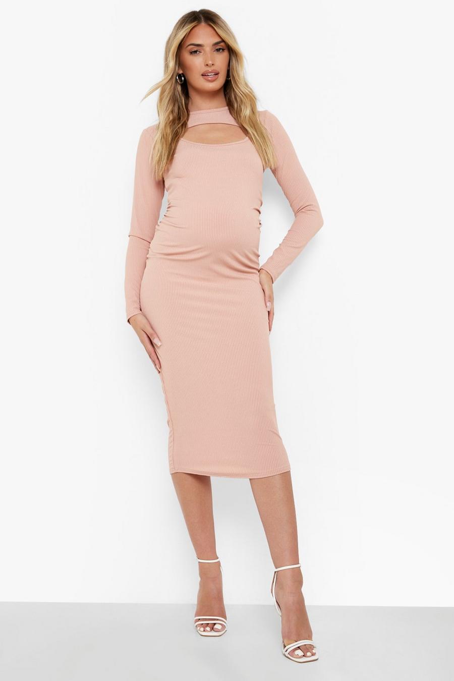 Clay Maternity Rib Cut Out Midi Dress image number 1