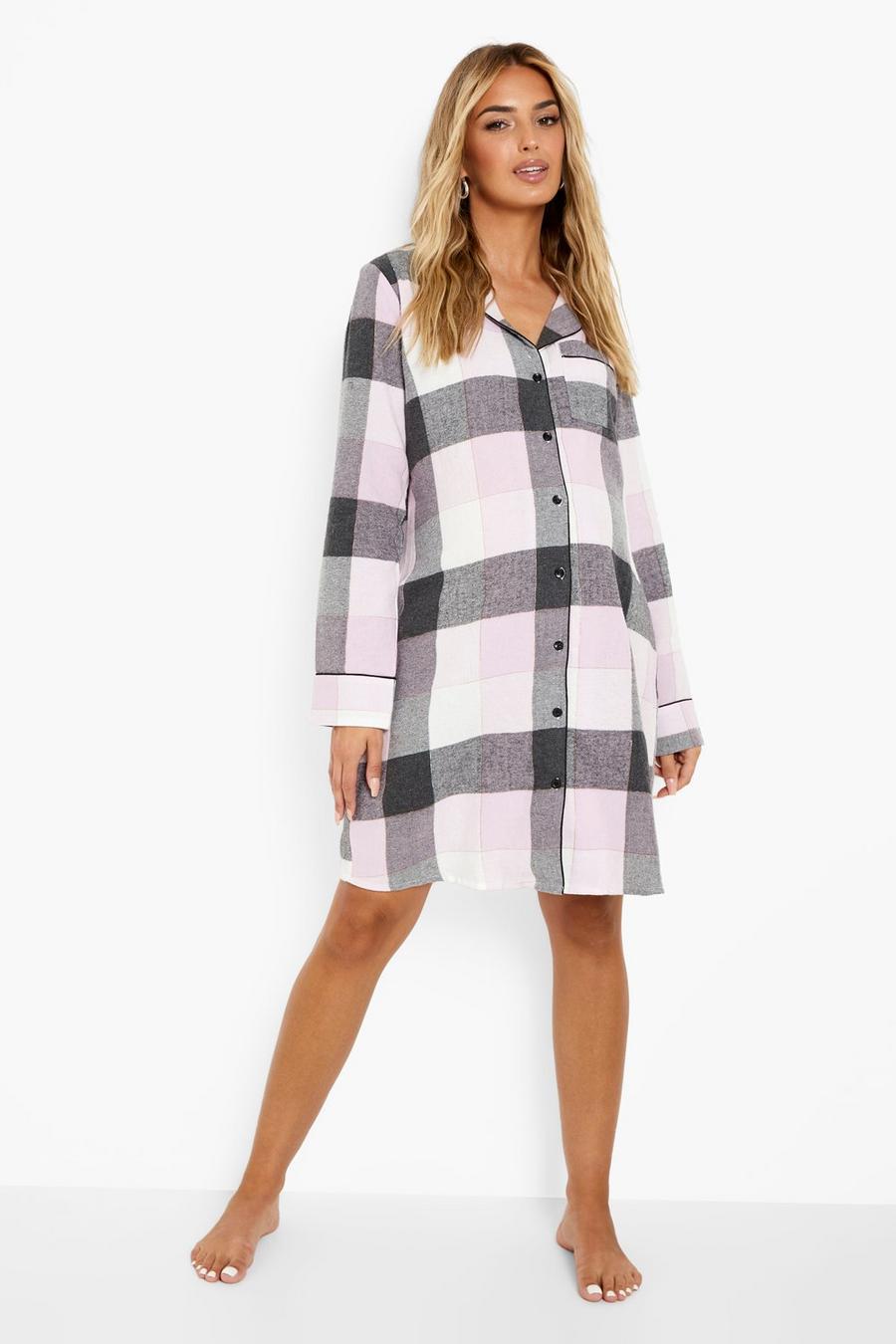 Lilac violet Maternity Check Button Down Nightie