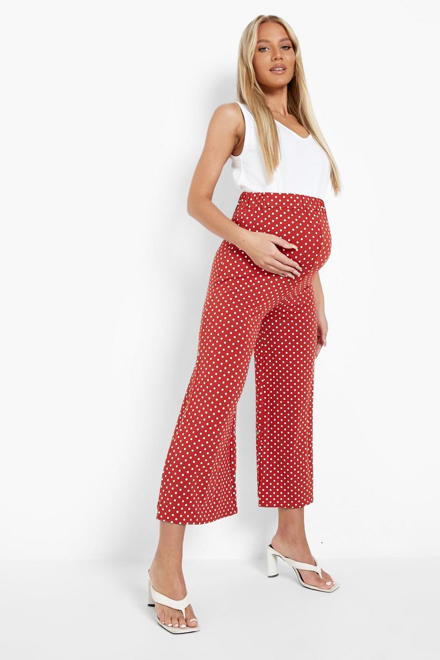Rust pink Maternity Polka Dot Culottes image number 1