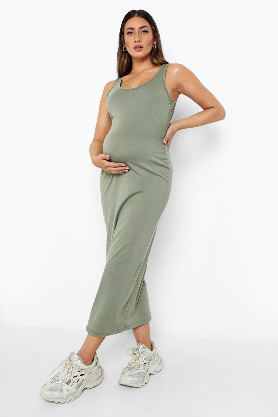 Khaki Maternity Bodycon Midi Dress image number 1