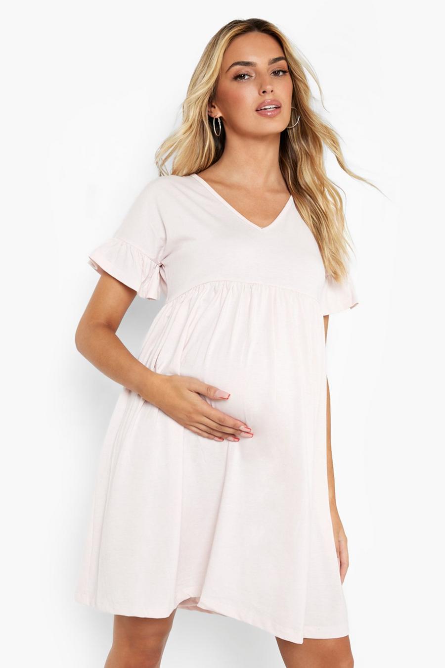 Blush pink Maternity V Neck Smock Dress