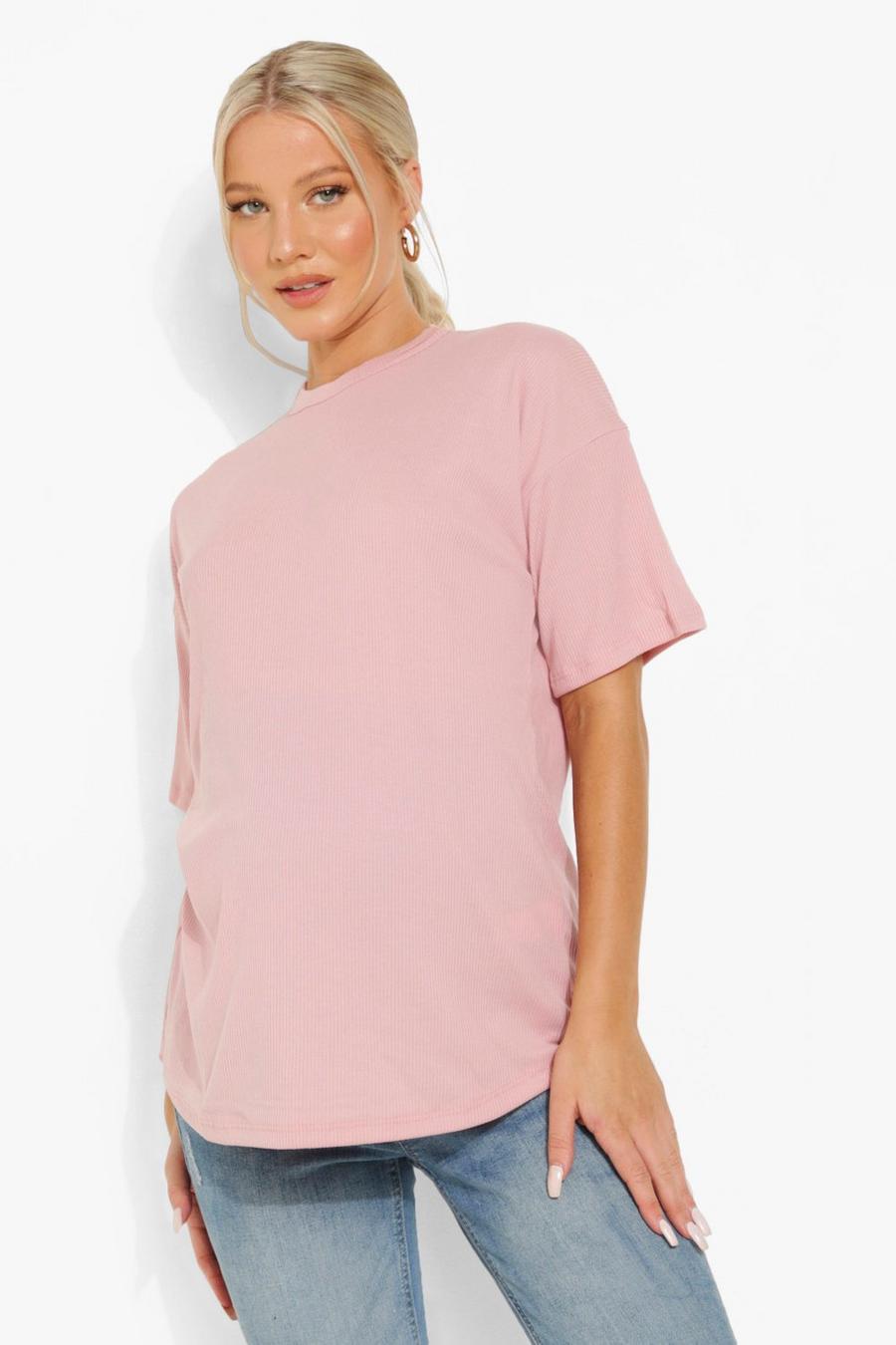 Camiseta Premamá oversize de canalé, Rose image number 1