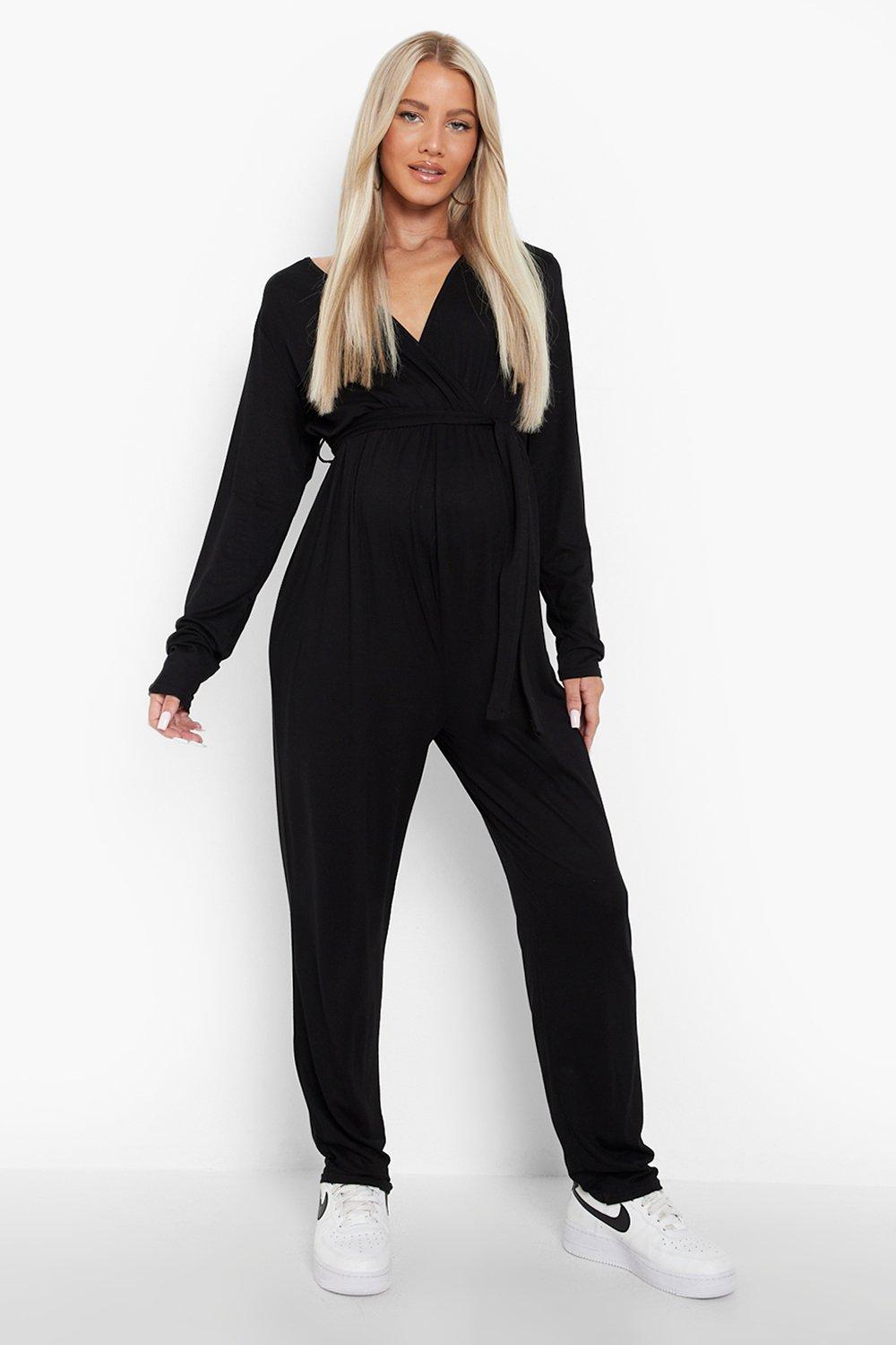 Maternity Long Sleeve Wrap Front Jumpsuit boohoo IE