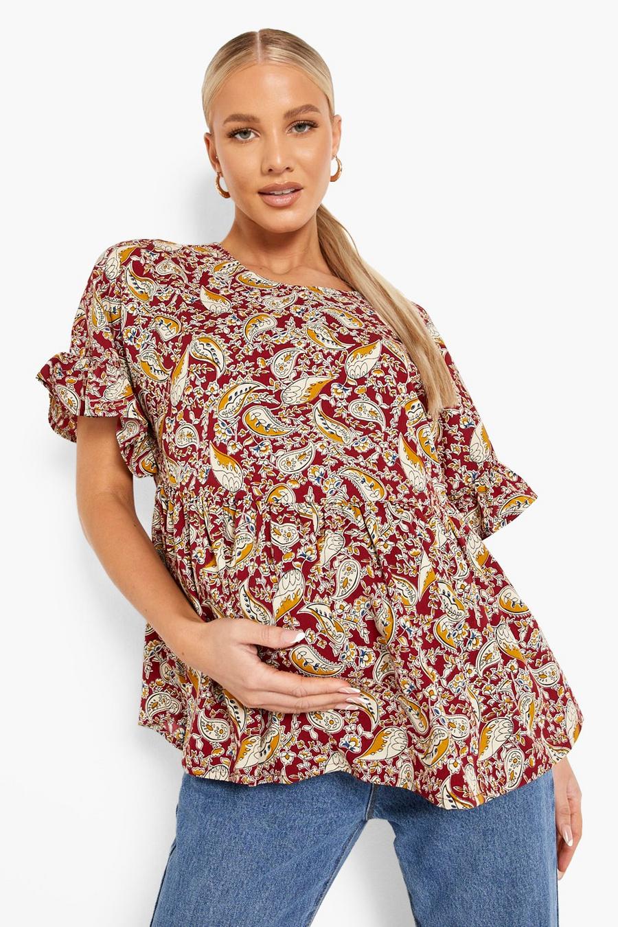Multi Maternity Paisley Cross Back Smock Top image number 1