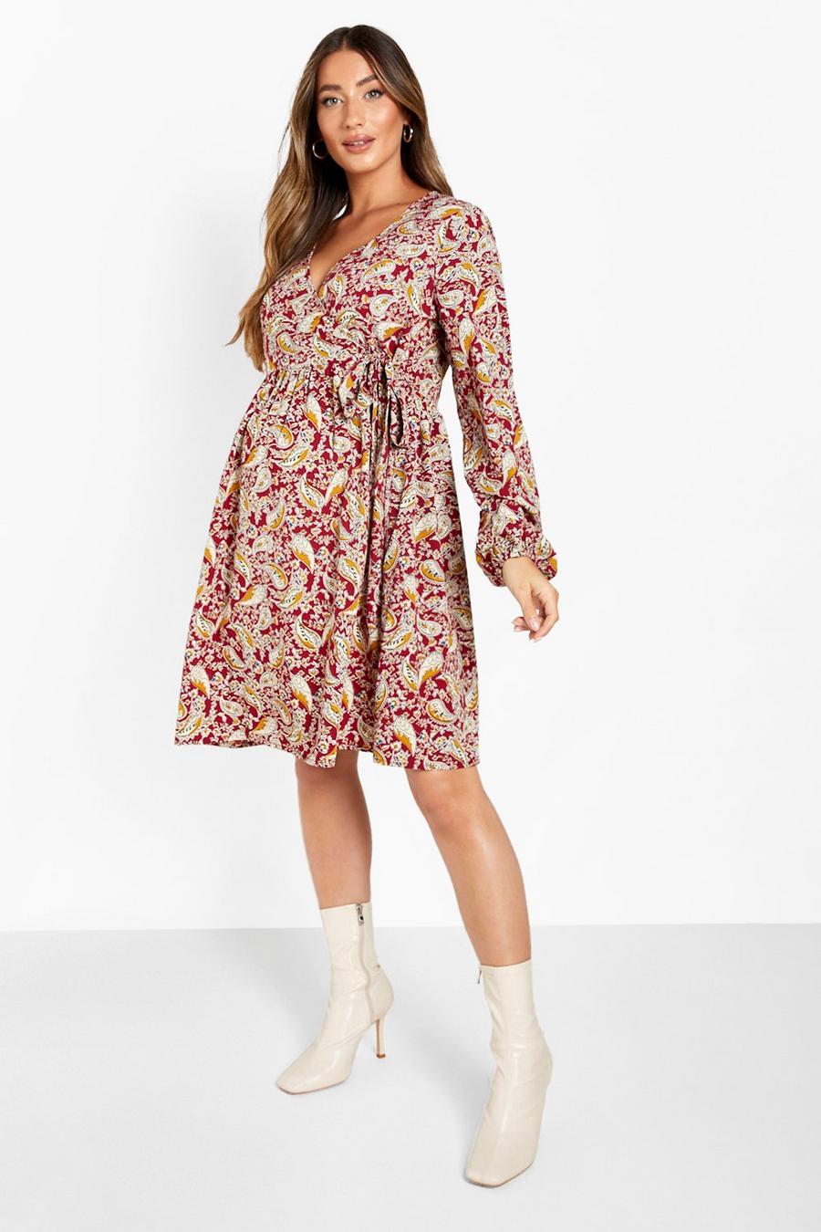 Multi Materinty Paisley Wrap Smock Dress image number 1
