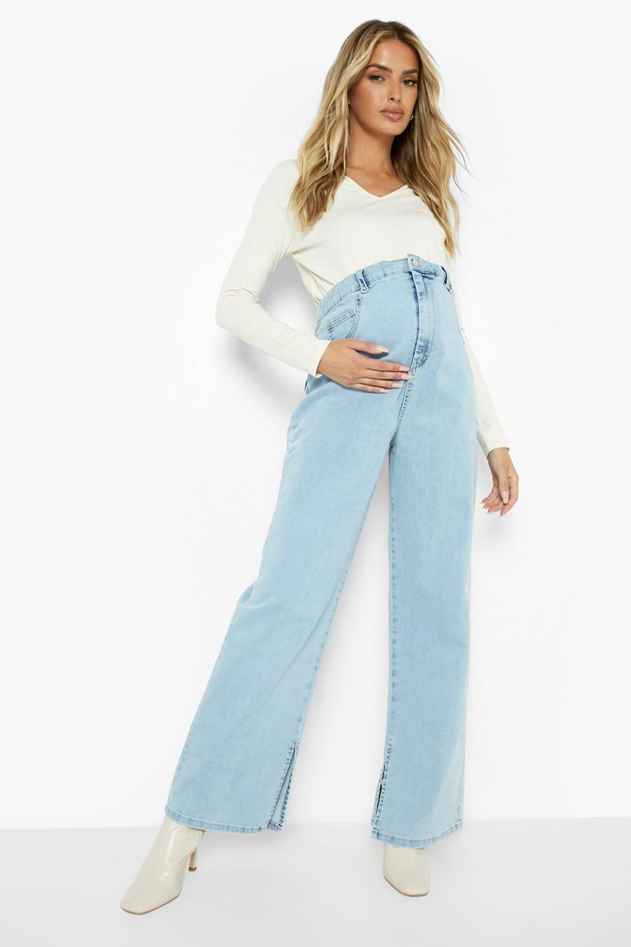Blue Maternity Elasticated Waist Side Split Jeans image number 1