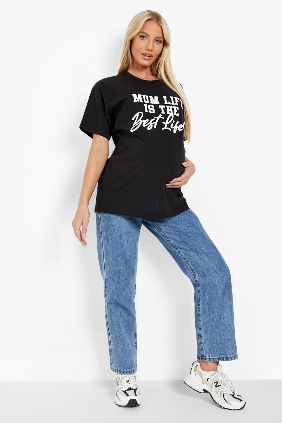 Black Maternity 'Mum Life' Slogan T-shirt image number 1