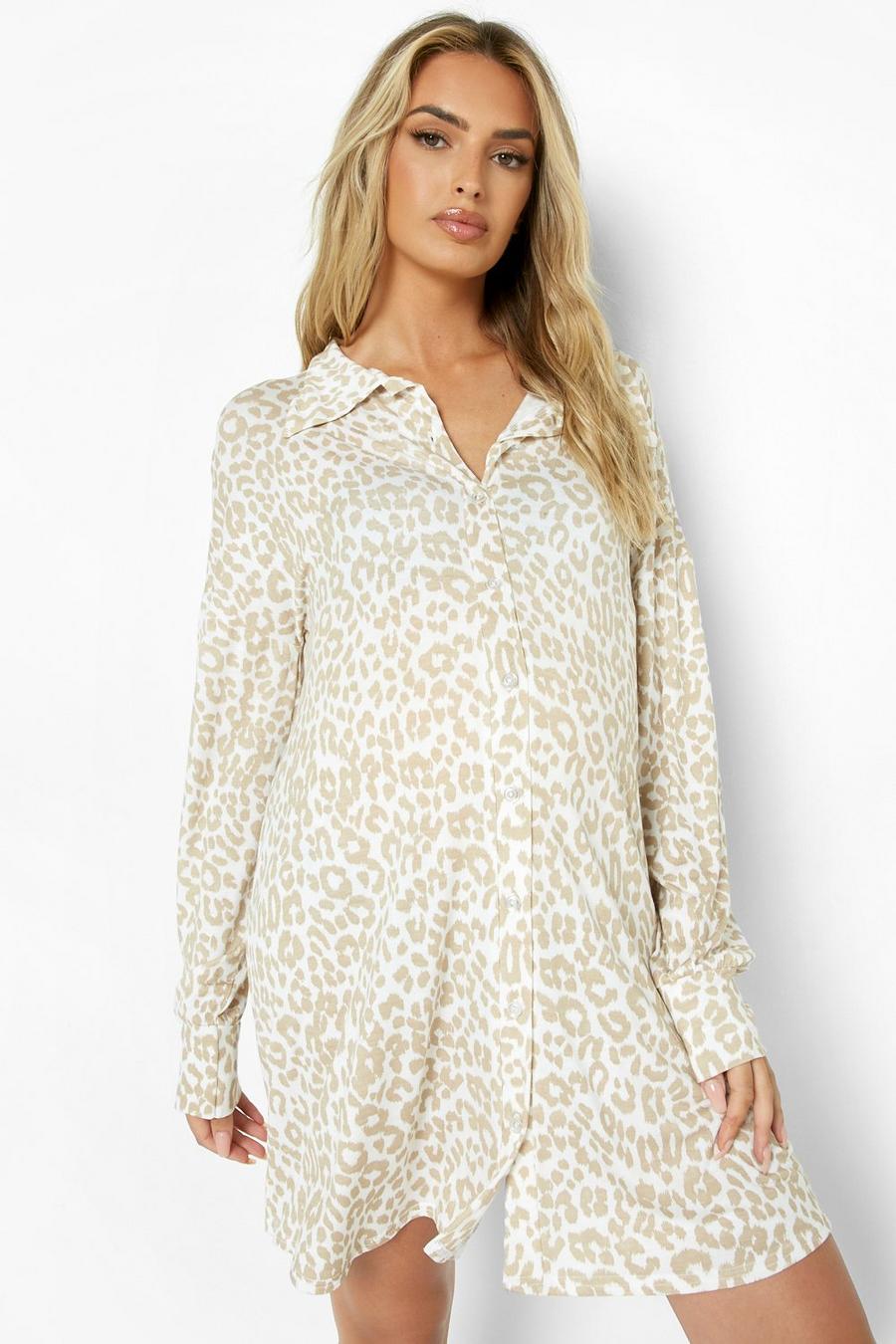Stone Maternity Leopard Button Front Sleep Shirt image number 1