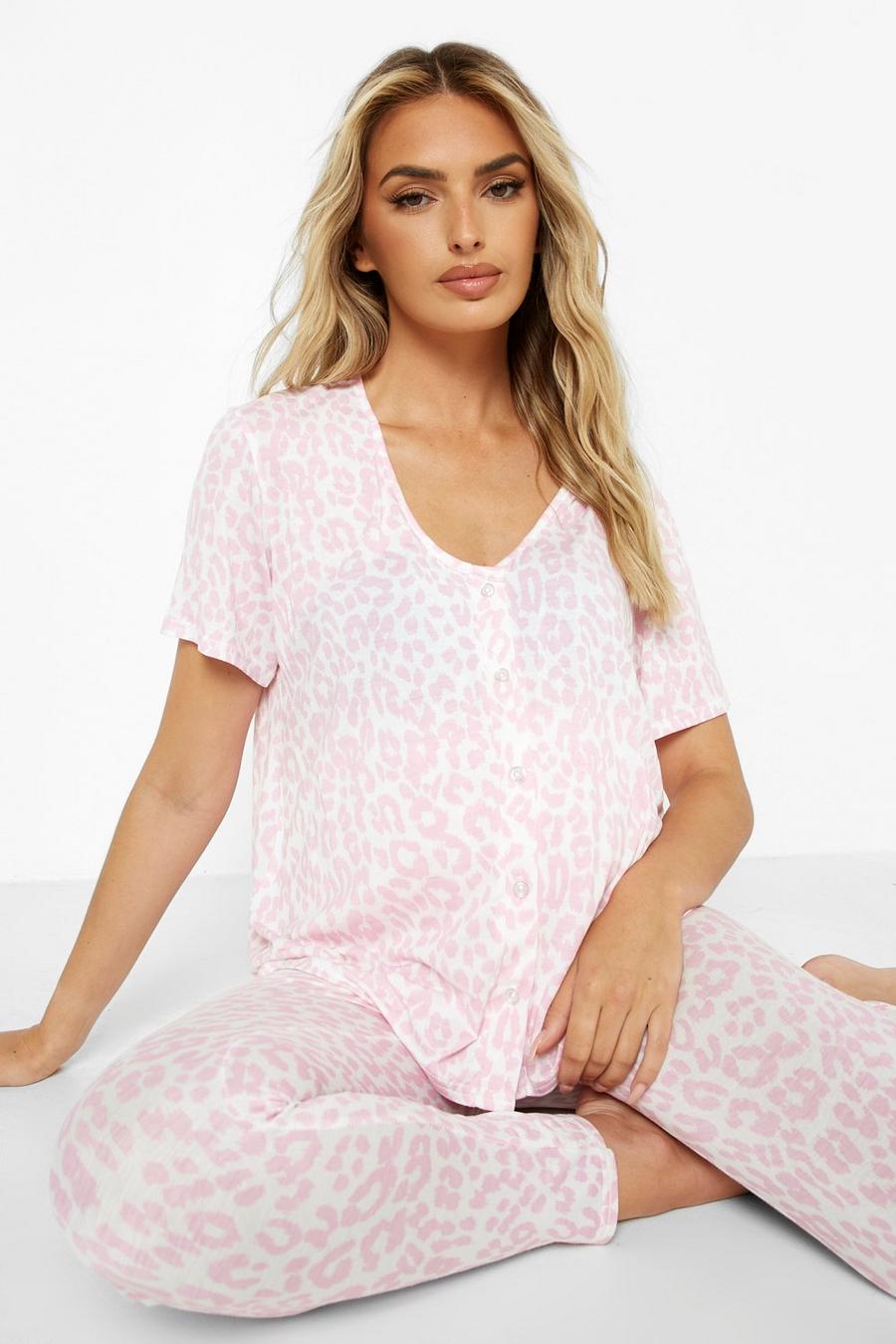 Baby pink Maternity Leopard Button Front Nursing Top image number 1
