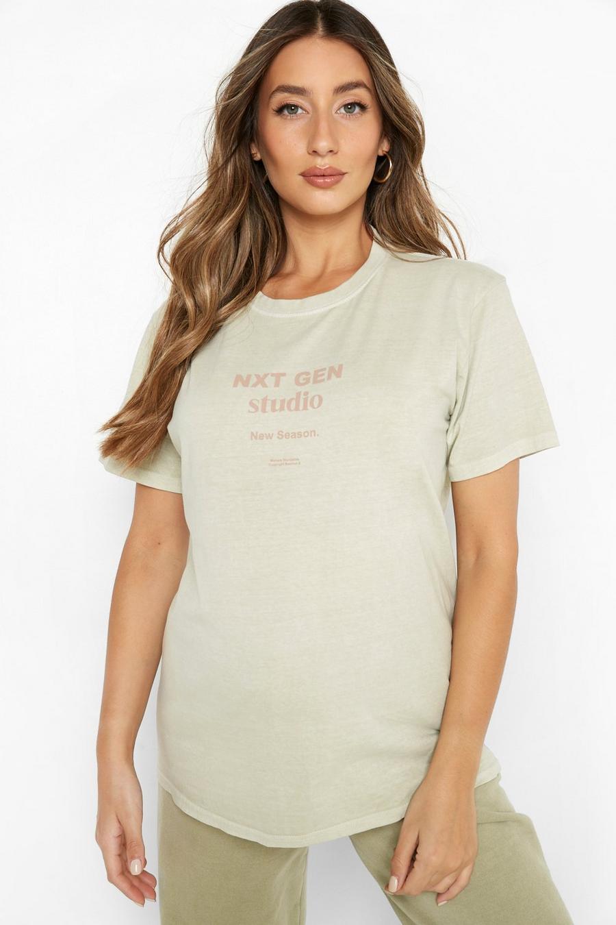 Maternité - T-shirt délavé à texte, Khaki image number 1