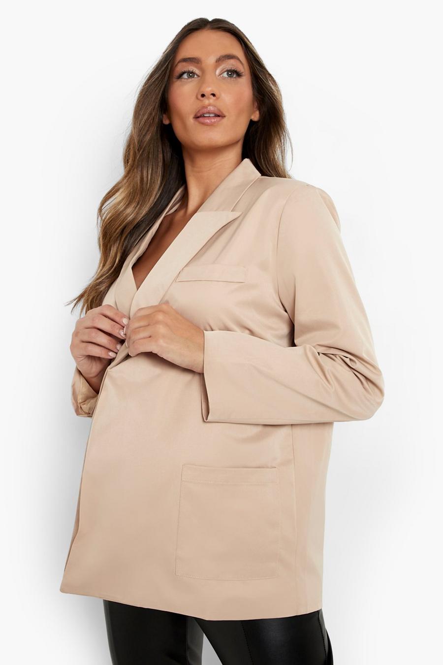 Tan Maternity Label Detail Oversized Blazer image number 1