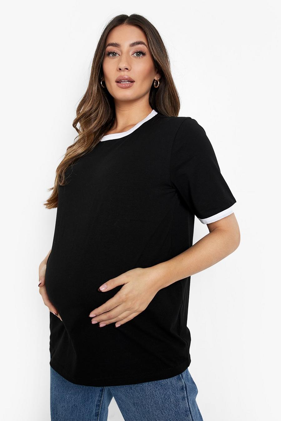 Maternité - T-shirt à col contrastant, Black noir