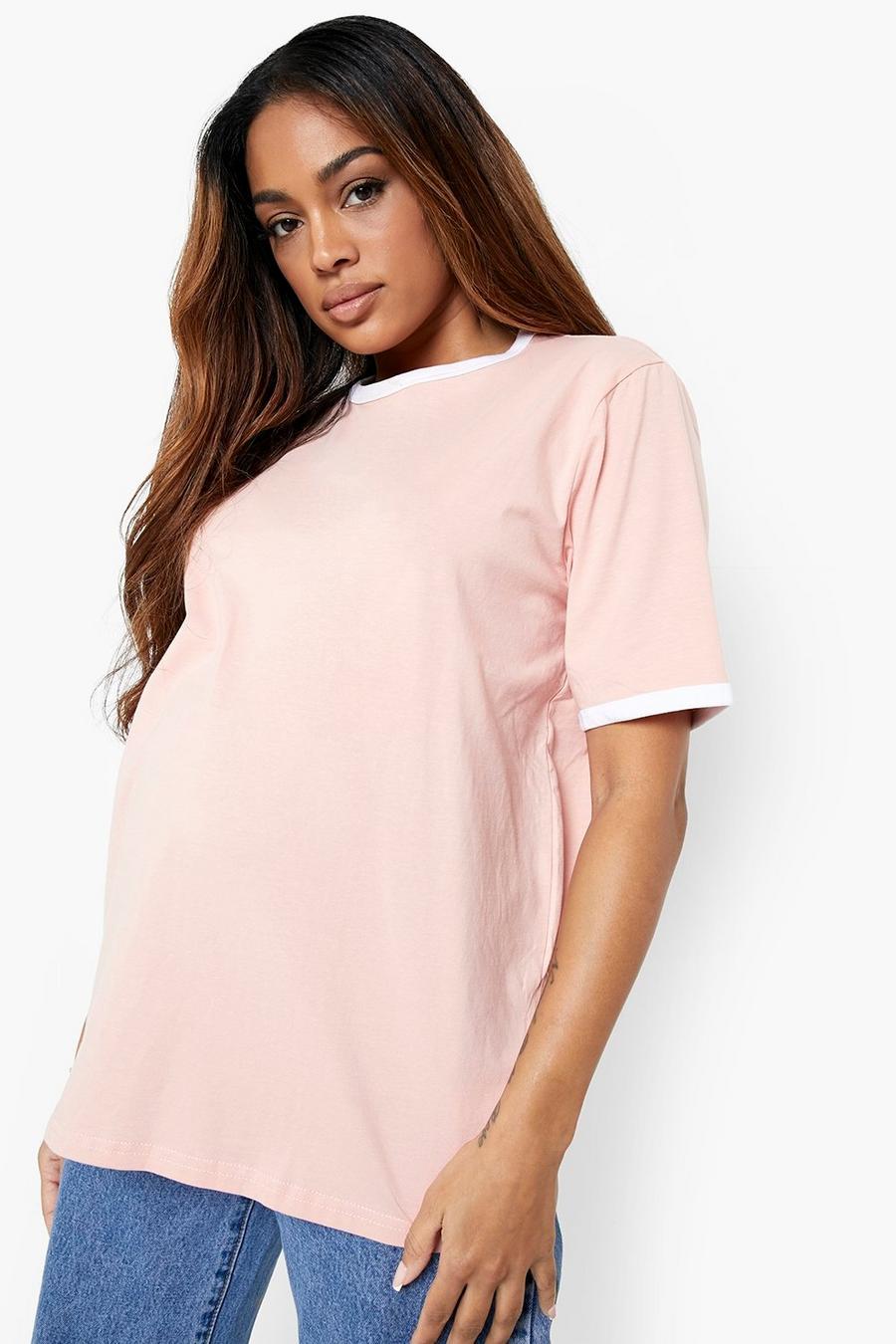 Maternité - T-shirt à col contrastant, Blush pink