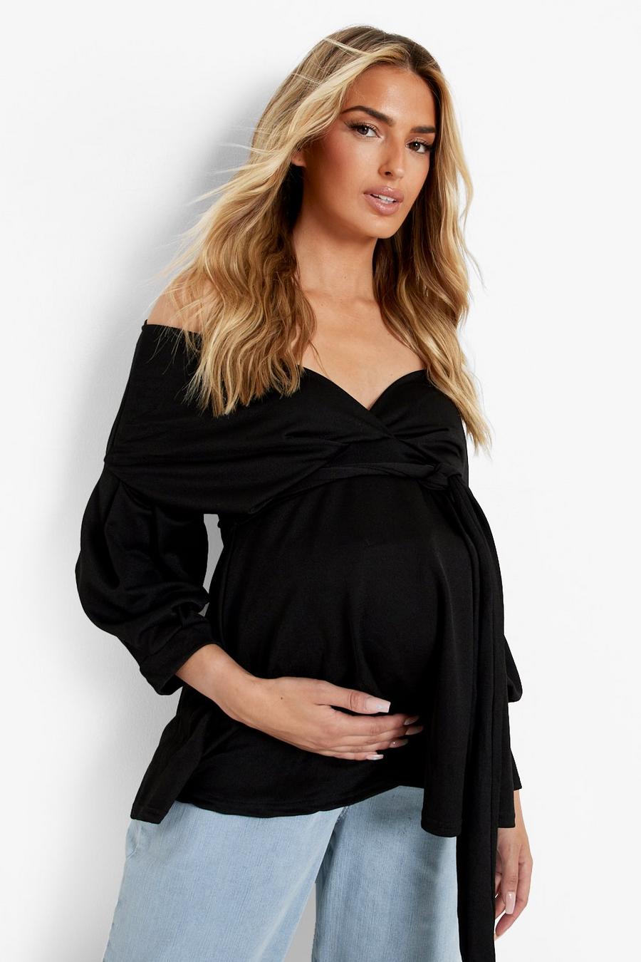 Black Mammakläder - Off shoulder-topp i crepe med peplum image number 1