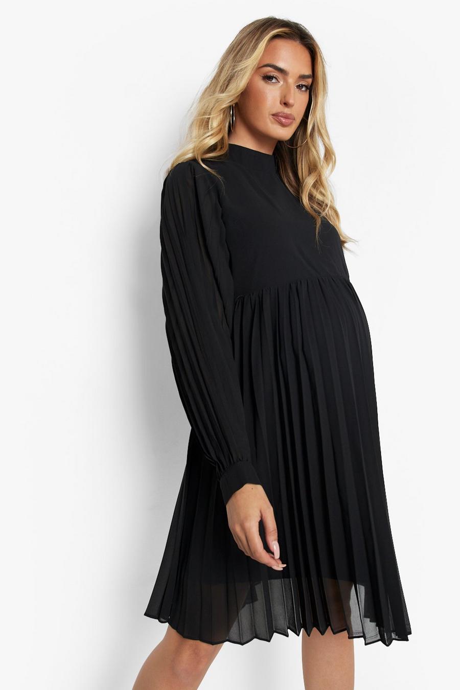 שחור שמלת סקייטר עם צווארון גבוה ושרוולי בלון, להיריון  image number 1