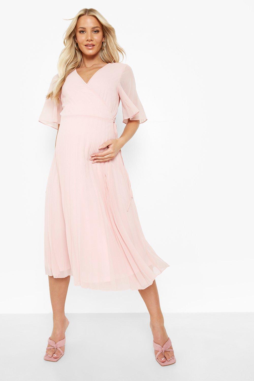Maternity Floral Ruched Mesh Midi Dress