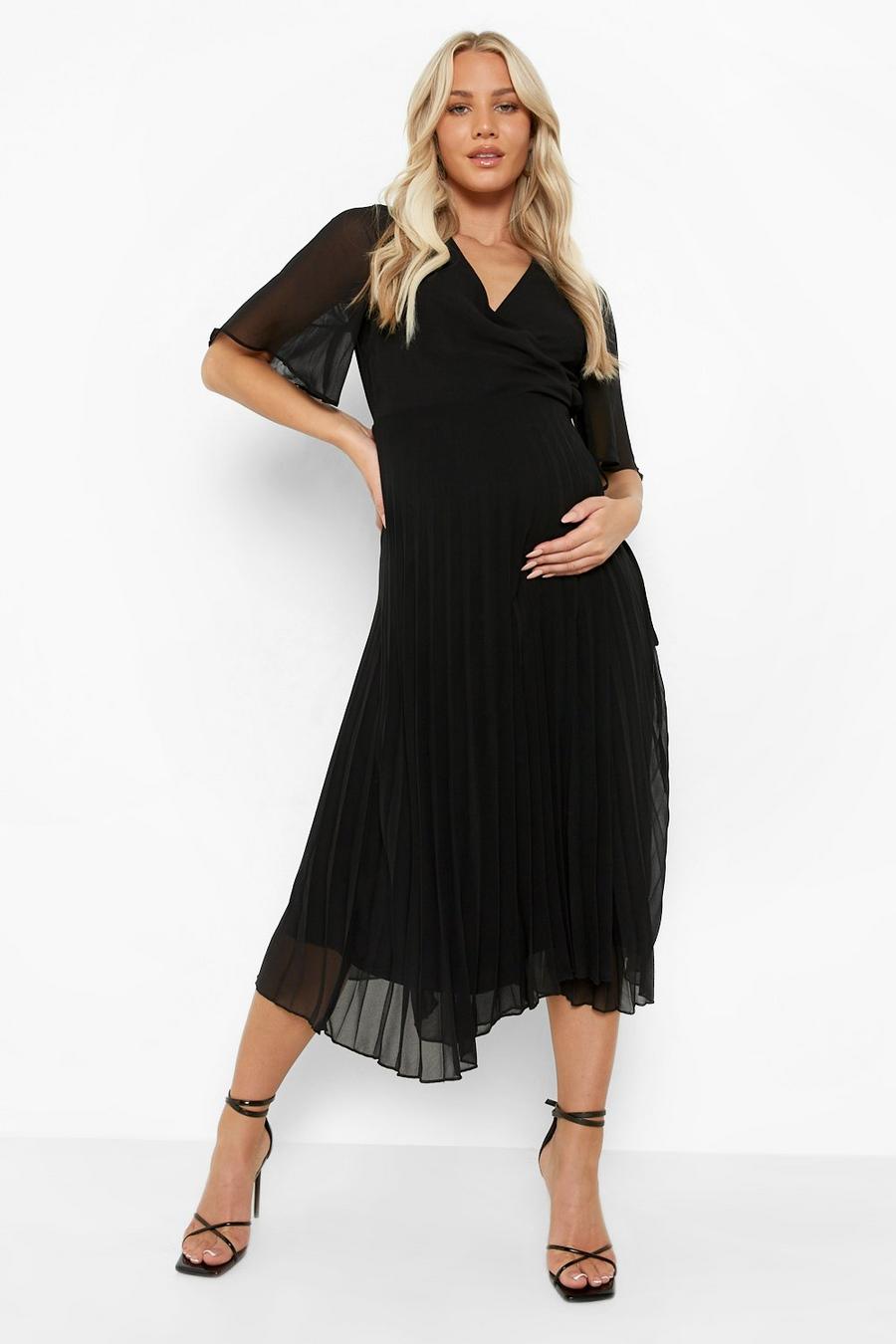 Black Mammakläder - Plisserad midiklänning med omlott image number 1