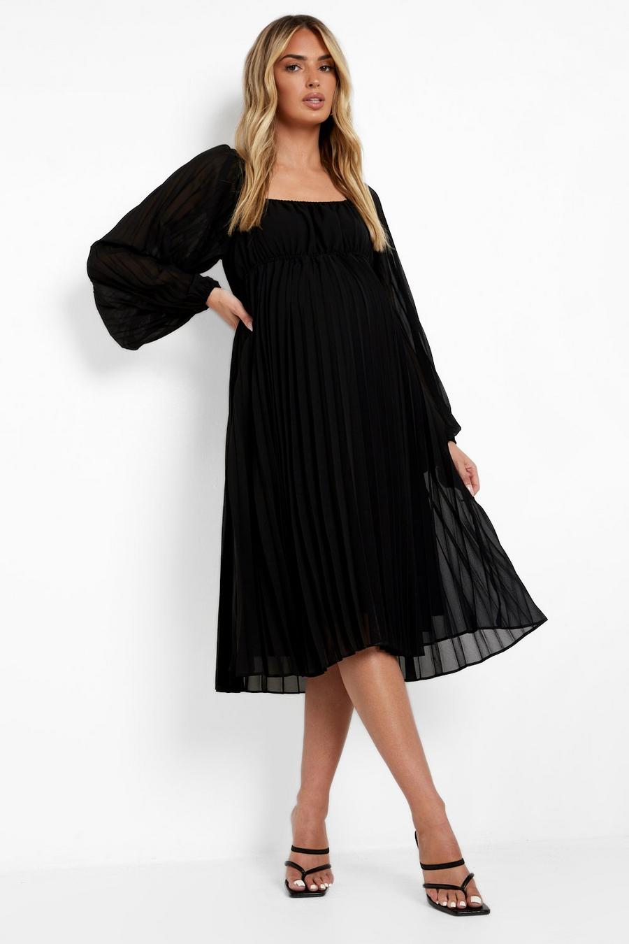 Black Mammakläder - Plisserad midiklänning med fyrkantig halsringning image number 1