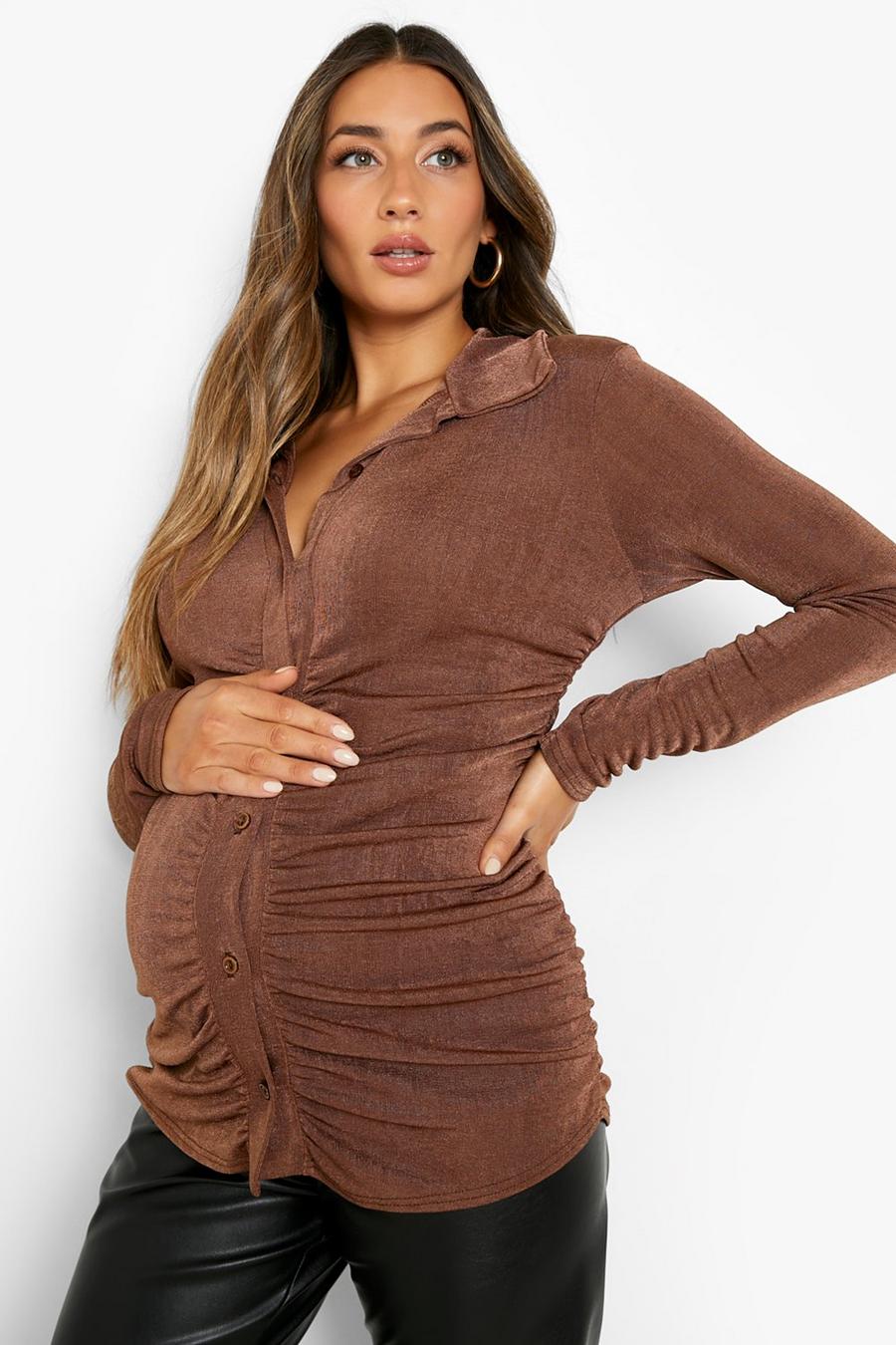 Chocolate Maternity Ruched Front Shirt image number 1