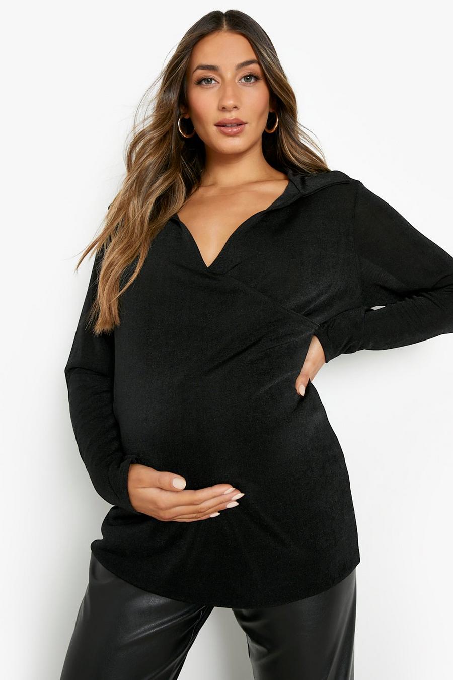 Black Maternity Wrap Longline Shirt image number 1