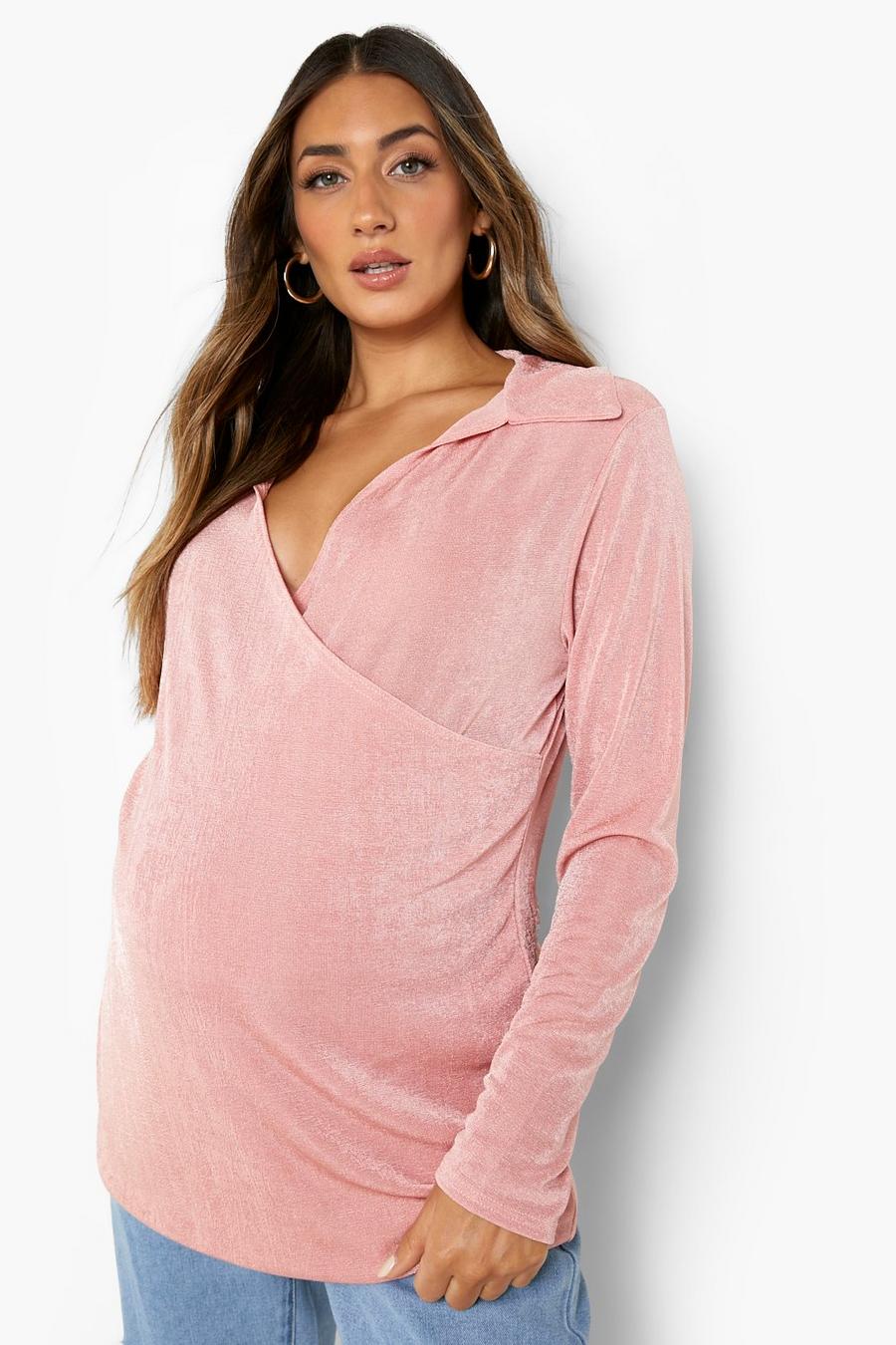 Rose Maternity Wrap Longline Shirt image number 1