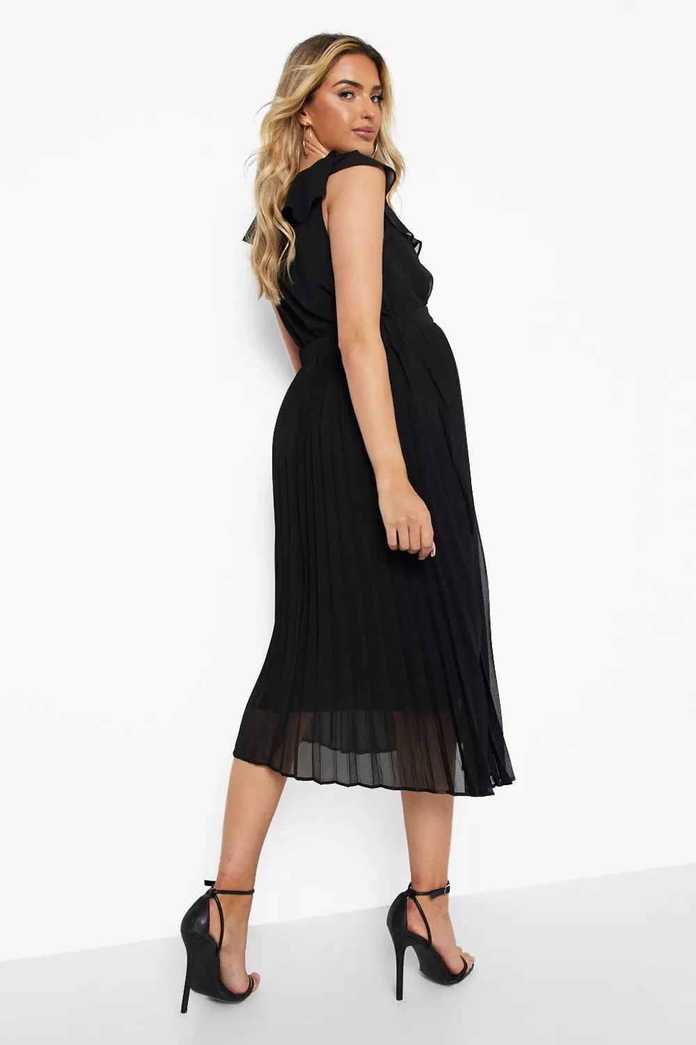 Frill detail pleated outlet midi dress