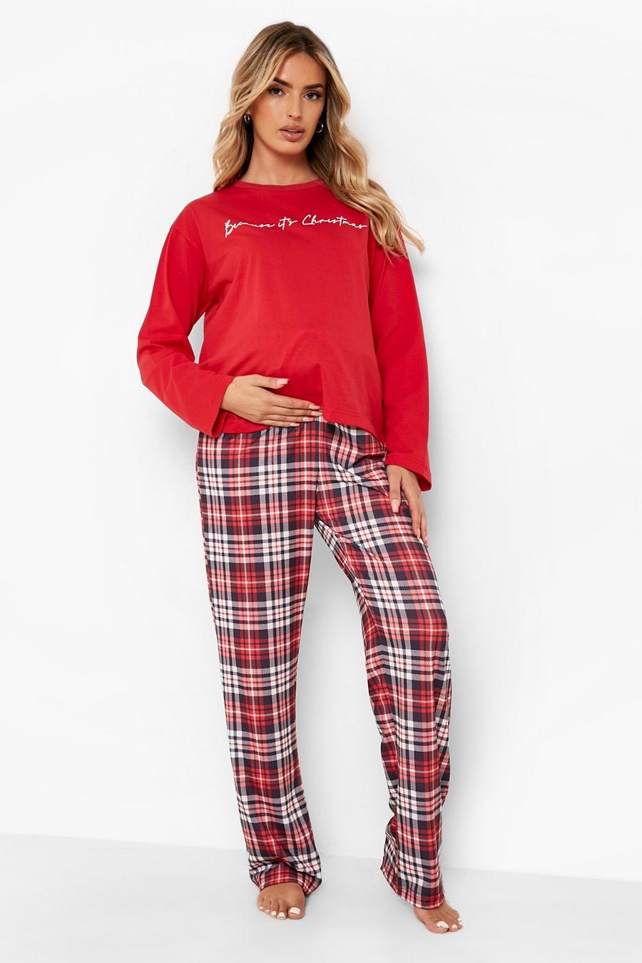 Red Zwangerschap 'Because Its Christmas' Pyjama Set image number 1