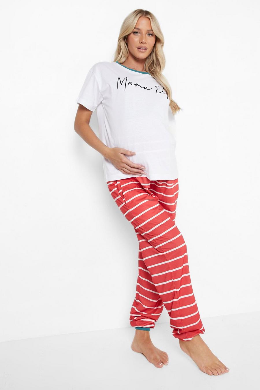 Red Zwangerschap Kerst Mama Elf Pyjama Set image number 1
