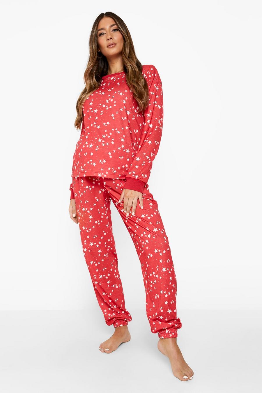 Red Maternity Star Print Slouchy Loungewear Set image number 1