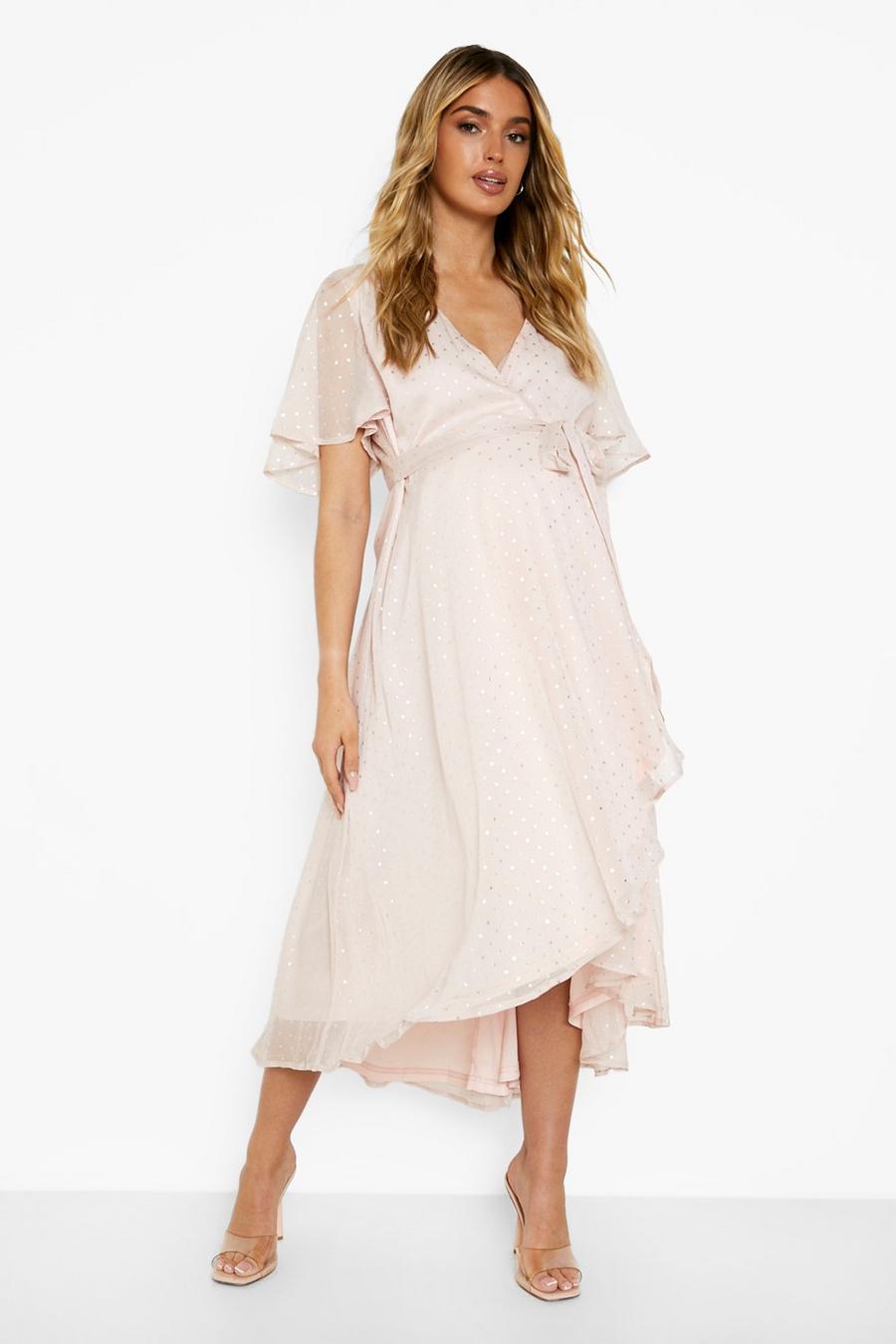 Blush Maternity Glitter Star Wrap Midi Dress image number 1