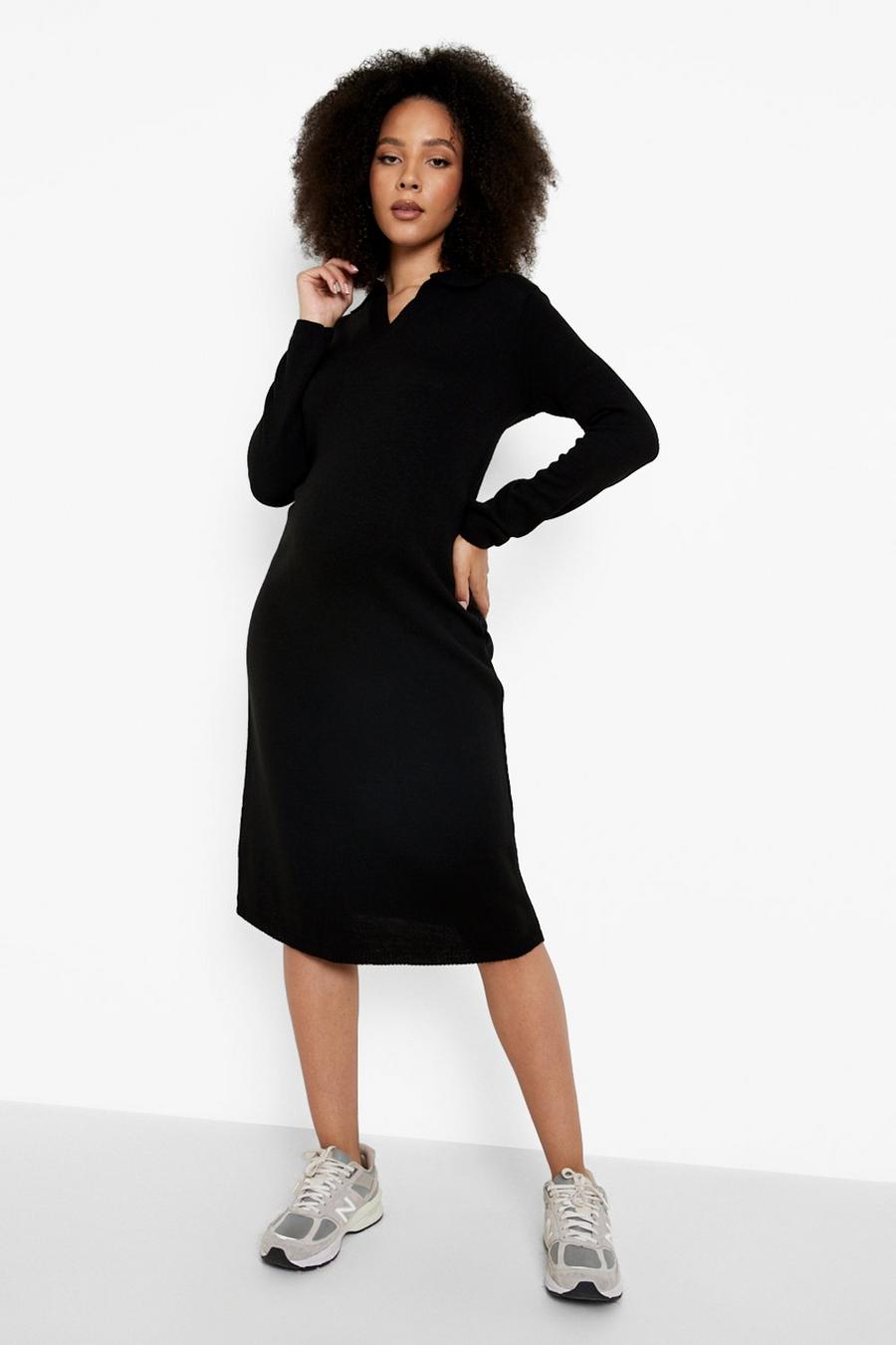 Black Maternity Knit Oversized Midi Dress image number 1