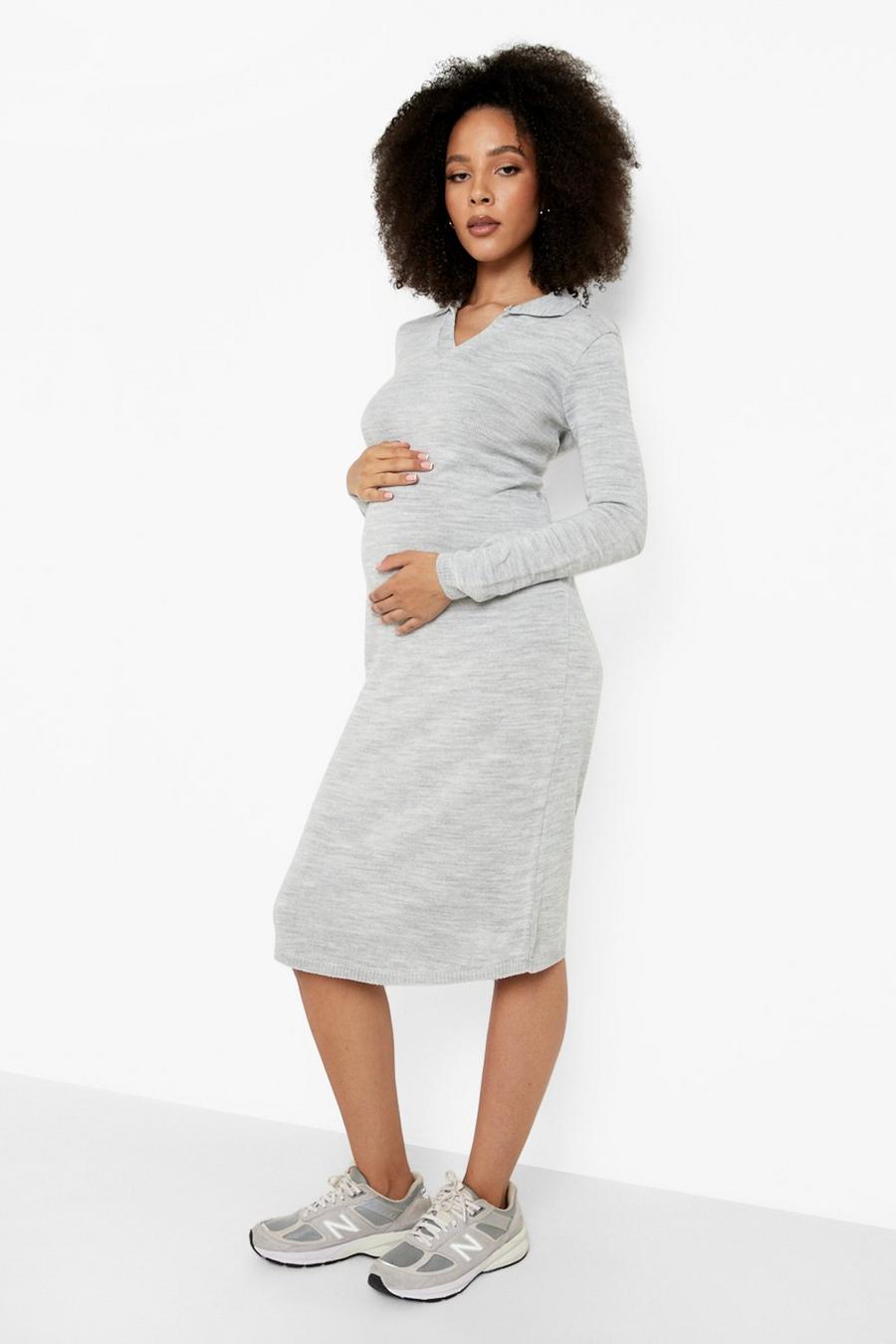 Grey marl Maternity Knit Oversized Midi Dress image number 1