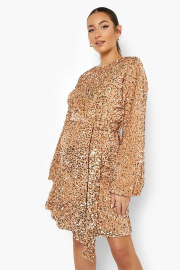 Maternity Sequin Tie Waist Shift Dress stone