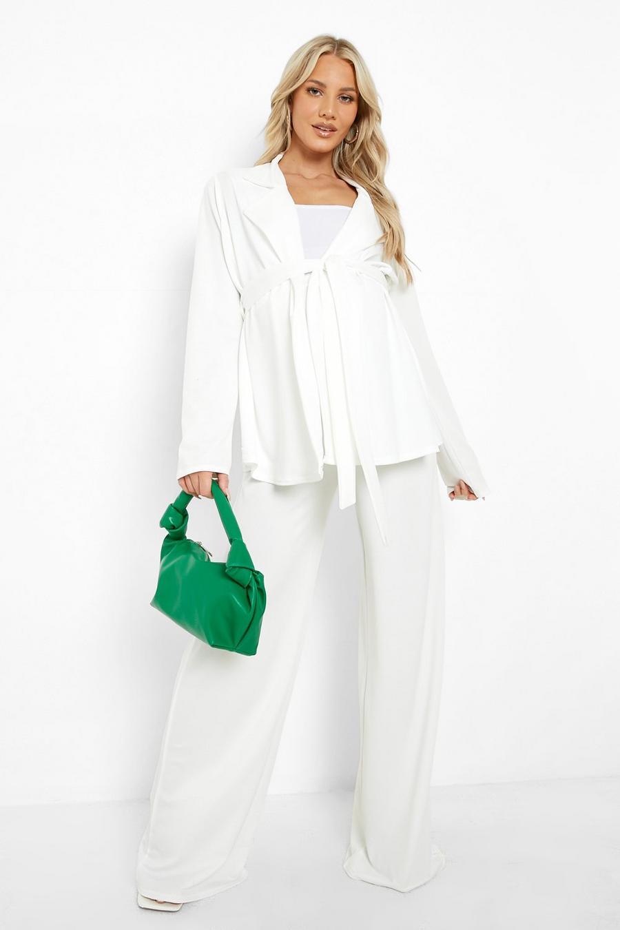 White Maternity Blazer And Wide Leg Trouser Set image number 1