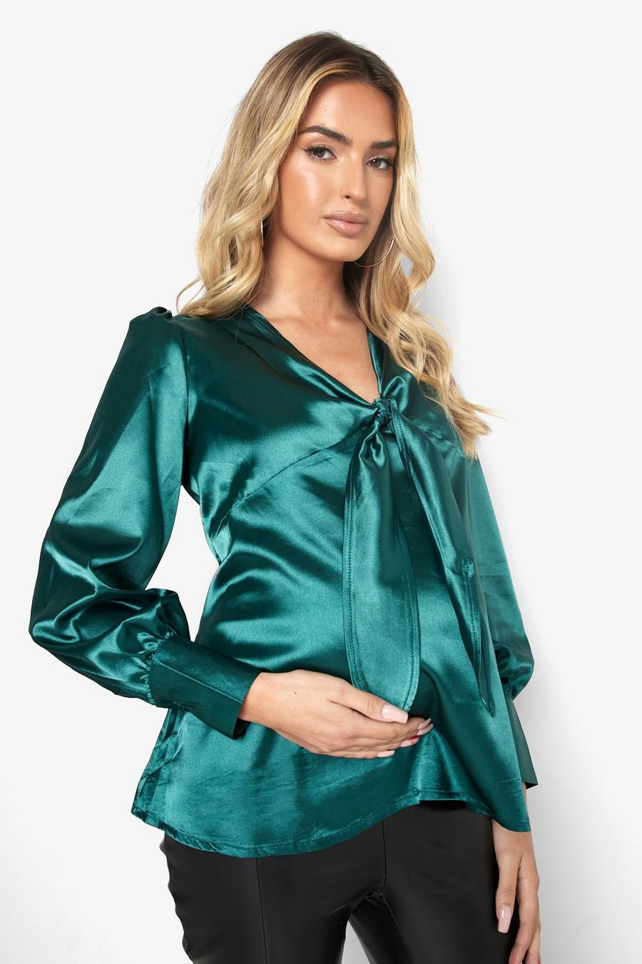Emerald Maternity Satin Tie Front Smock Top image number 1
