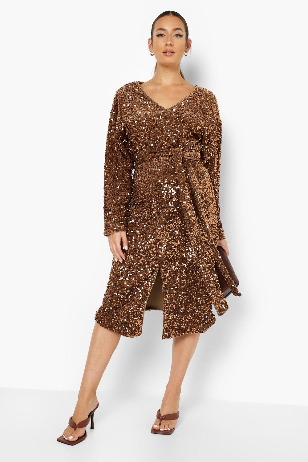 Boohoo sequin hot sale midi dress