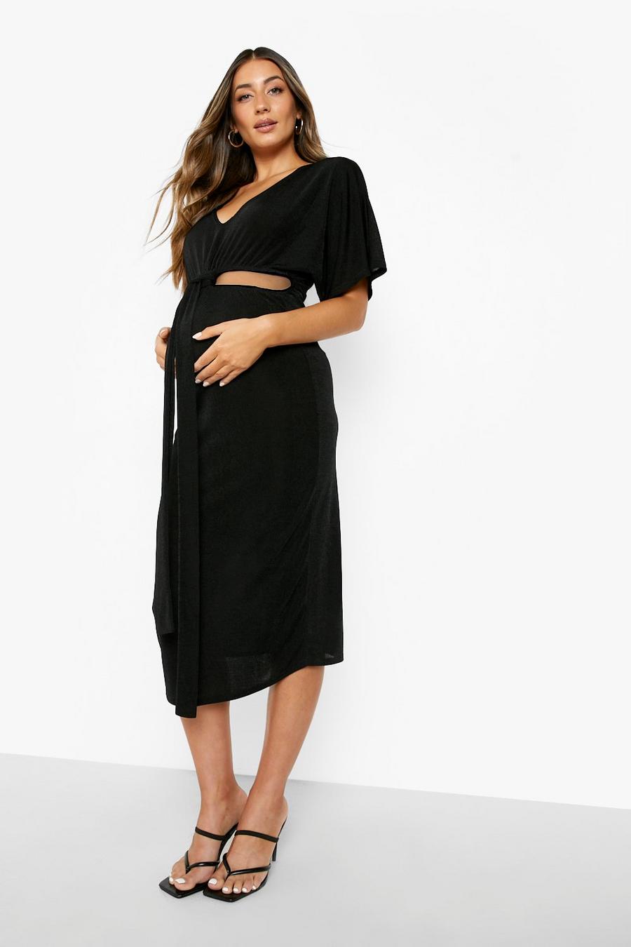 Black Maternity Cut Out Tie Detail Midi Dress image number 1