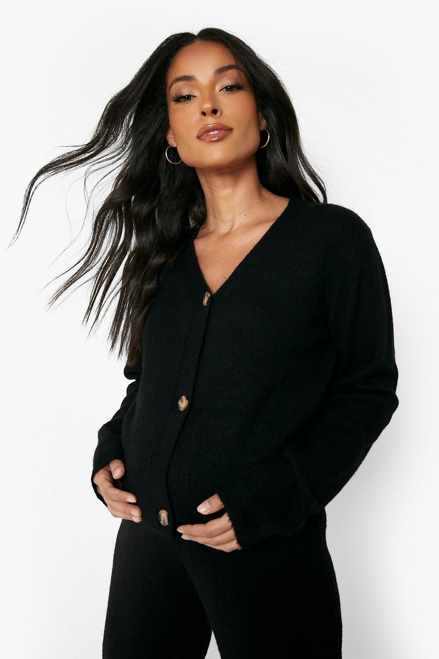 Black Maternity Super Soft Knit Slouchy Cardigan image number 1