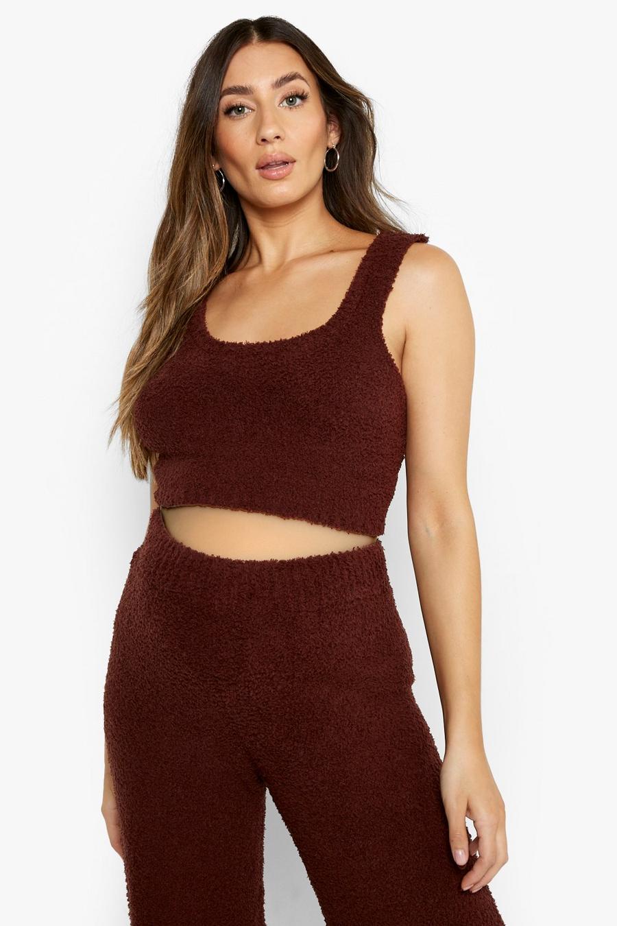 Chocolate Maternity Super Soft Teddy Crop Top image number 1