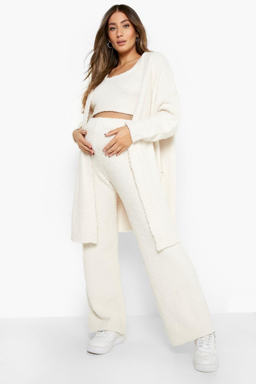 Ivory white Maternity Super Soft Teddy Knit Joggers