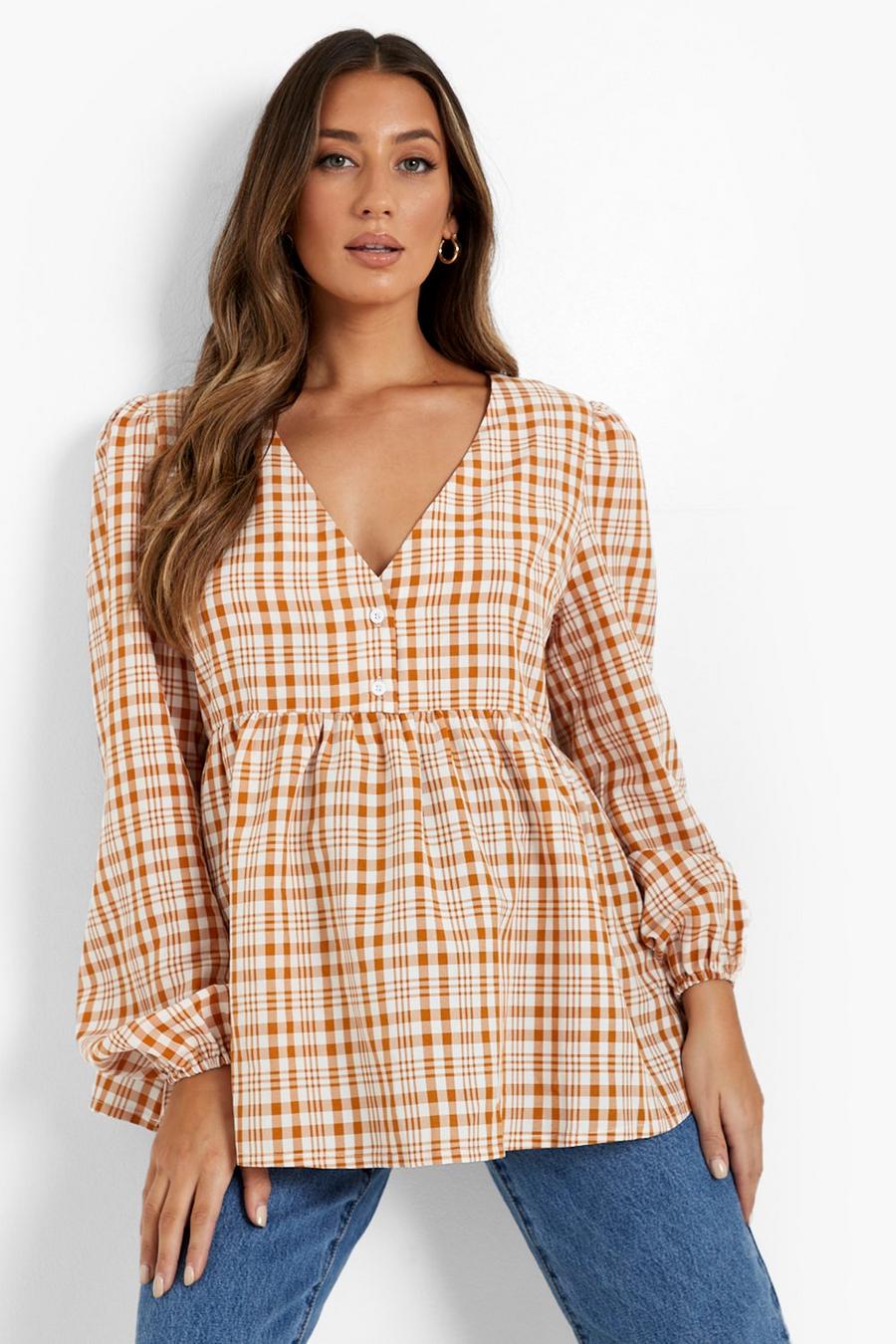 Toffee Maternity Check Button Down Smock Top image number 1