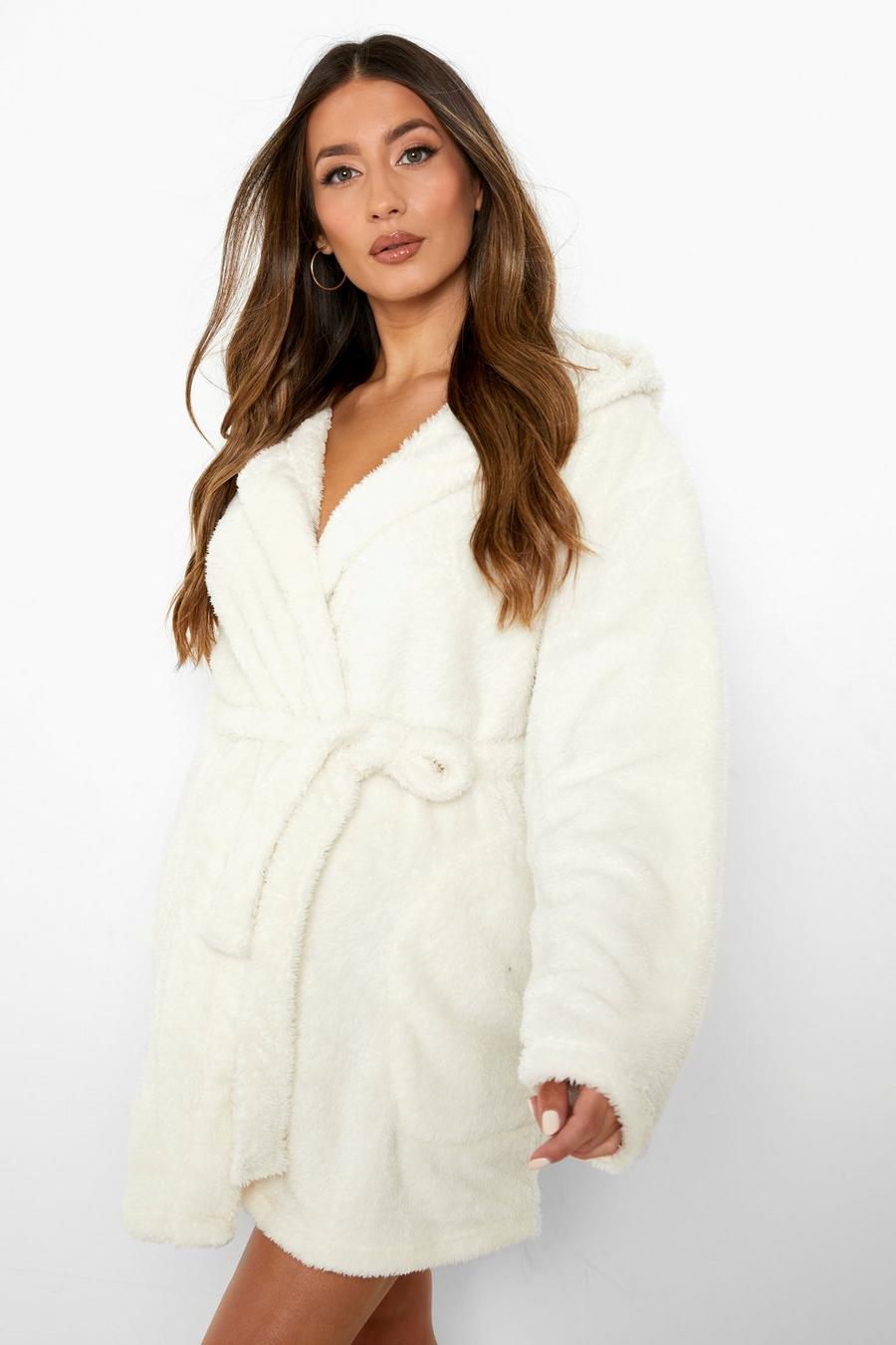 Cream Maternity Momma Bear Fluffy Dressing Gown image number 1