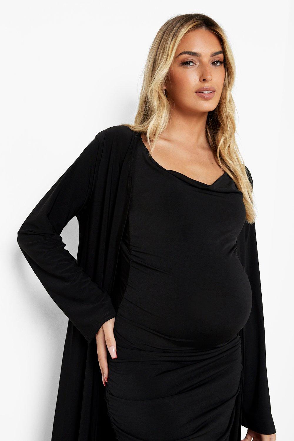 Women's Maternity Strappy Cowl Neck Dress And Duster Coat