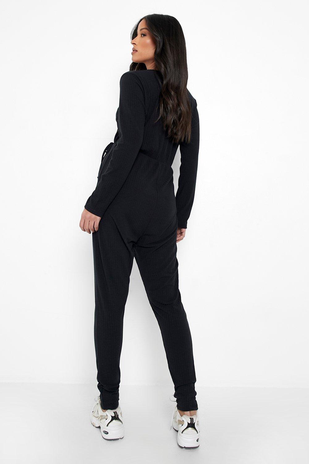 Maternity Soft Rib Wrap Lounge Jumpsuit boohoo USA