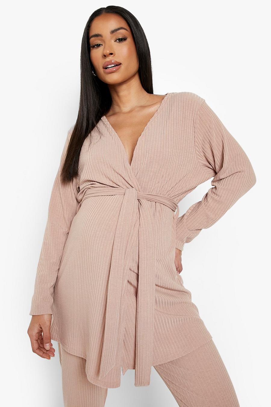 Stone beis Maternity Wrap Top And Joggers Loungewear Set