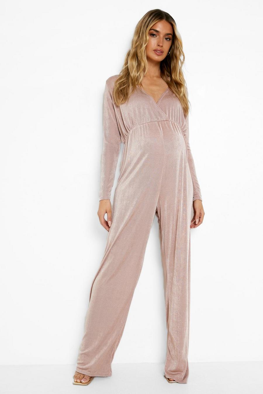 Rose rosa Maternity Collared Wide Leg Jumpsuit image number 1
